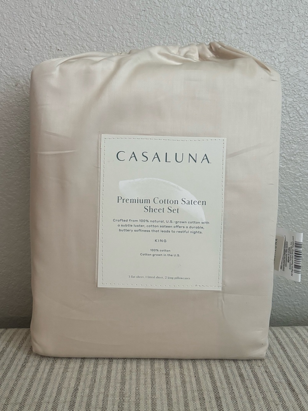 NWT King 600 Thread Count Sateen Sheet Set Natural - Casaluna